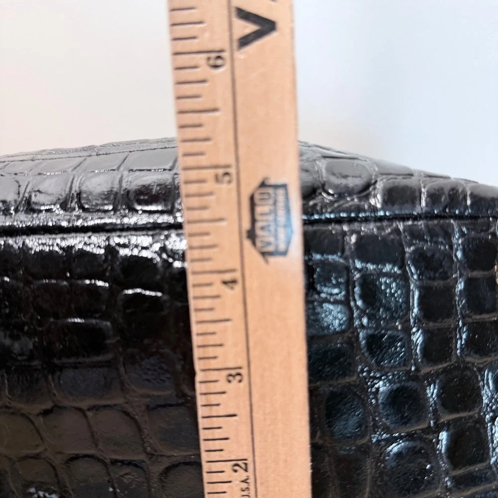 Vintage Lord & Taylor Black Genuine Leather Croc Embossed Dome Satchel Handbag